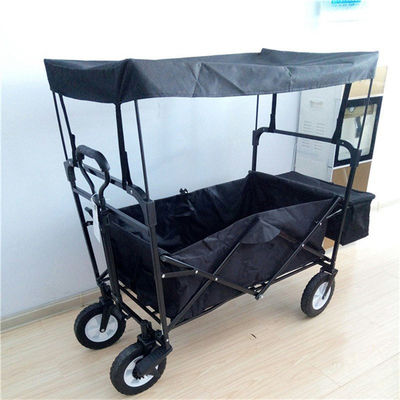 Black Steel Tube Foldable Beach Cart Leisure Foldable Wagon With Canopy
