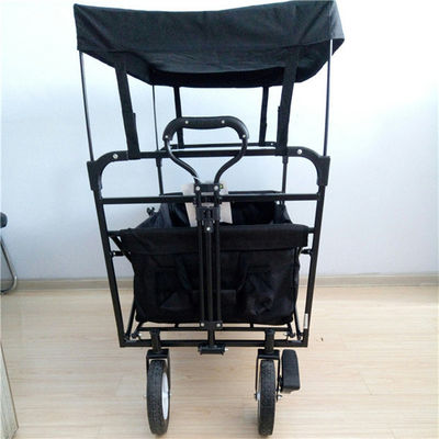 Black Steel Tube Foldable Beach Cart Leisure Foldable Wagon With Canopy