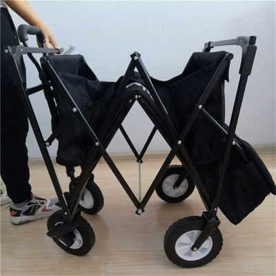 Black Steel Tube Foldable Beach Cart Leisure Foldable Wagon With Canopy