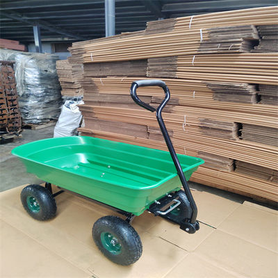 75L 4 Wheel Garden Dump Cart Garden Tipper Cart With Pneumatic Tires