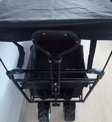 Black Folding Beach Wagon 600D Folding Wagon With Cover And Push Handle