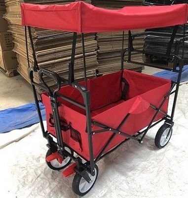 Red Collapsible Wagon Cart Collapsible Carts With Wheels Cover Push Handle