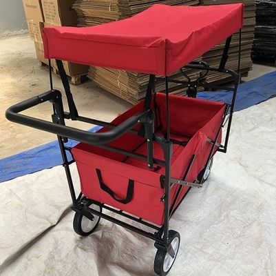 Red Collapsible Wagon Cart Collapsible Carts With Wheels Cover Push Handle