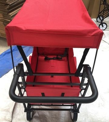 Red Collapsible Wagon Cart Collapsible Carts With Wheels Cover Push Handle