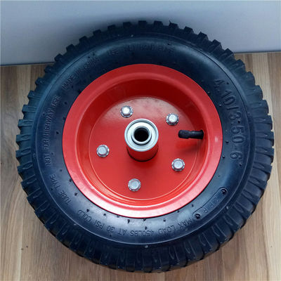 350-6 Red Steel Rim Pneumatic Trolley Wheels Rubber Pneumatic Sack Truck Wheels