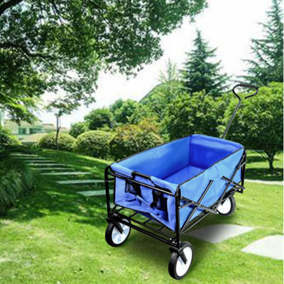 Portable Blue Collapsible Wagon Hiking Heavy Duty Folding Wagon Four Wheel