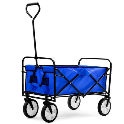 Portable Blue Collapsible Wagon Hiking Heavy Duty Folding Wagon Four Wheel