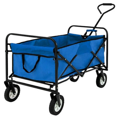 Portable Blue Collapsible Wagon Hiking Heavy Duty Folding Wagon Four Wheel
