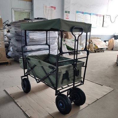 87cm Beach Folding Wagon With Canopy 106cm Folding Beach Trolley 600D Oxford Fabric