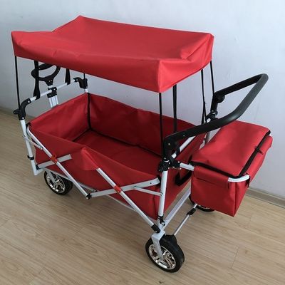Utility Wagon Folding Cart 8 Inch Foldable Beach Trolley With Canopy 600D Oxford Fabric