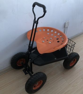Heavy Duty Garden Rolling Work Seat With Tool Tray Planting Orange