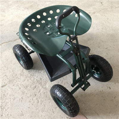 Adjusted Handle Garden Rolling Work Seat Steel Garden Cart With Seat Swivel Steering