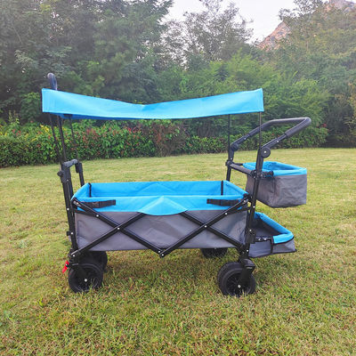 Camping Utility Folding Wagon Cart Beach Trolley With Adjustable Roof Trunk Basket