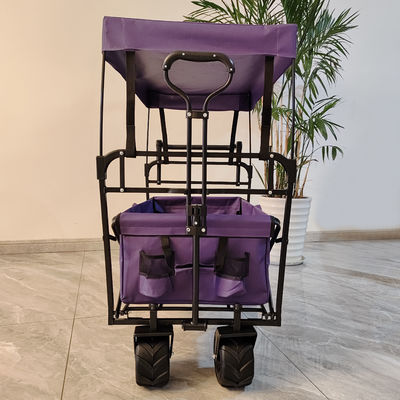 Outdoor Camping Folding Wagon Canopy On Top Adjustable Handle Wide Wheel Purple