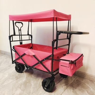 Collapsible Outdoor Camping Wagon With Roof Folding Stroller Wagon For Kids