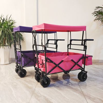 Collapsible Outdoor Camping Wagon With Roof Folding Stroller Wagon For Kids